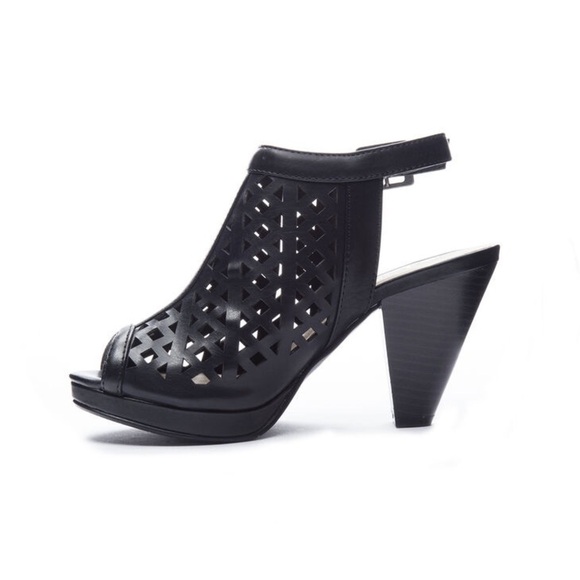 CL By Laundry Peep-Toe Sling-Back Sandals Chic Black Geo Laser Cutout Cone Heels - Picture 7 of 11